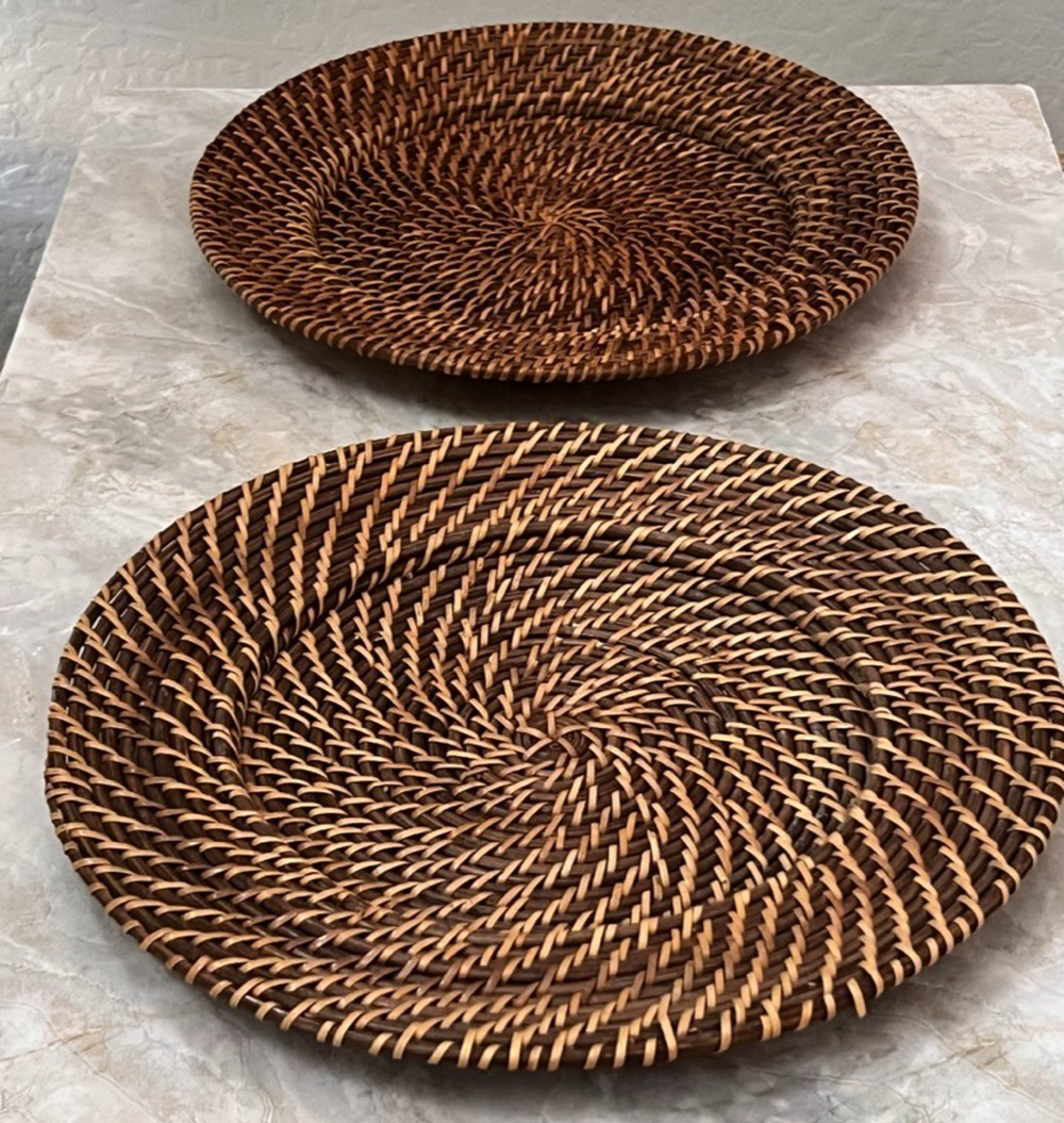 Wicker Rattan Charger Plates 13.5" Set of 2 Round Boho Farmhouse Table Decor